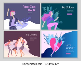 Web page design template for beauty dreams, International Womens Day, girls power, wellness, body care, healthy life, design vector illustration concept for website and mobile website development