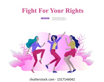 Web page design template for beauty, dreams motivation, International Womens Day, feminism concept, girls power and woman rights, vector illustration for website and mobile website development