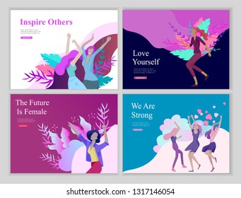 Web page design template for beauty, dreams motivation, International Womens Day, feminism concept, girls power and woman rights, vector illustration for website and mobile website development