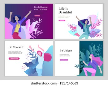 Web page design template for beauty dreams, International Womens Day, girls power, wellness, body care, healthy life, design vector illustration concept for website and mobile website development