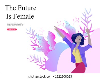 Web page design template for beauty, dreams motivation, International Womens Day, feminism concept, girls power and woman rights, vector illustration for website and mobile website development