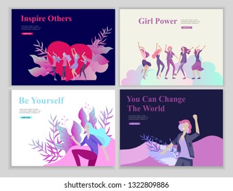 Web page design template for beauty, dreams motivation, International Womens Day, feminism concept, girls power and woman rights, vector illustration for website and mobile website development