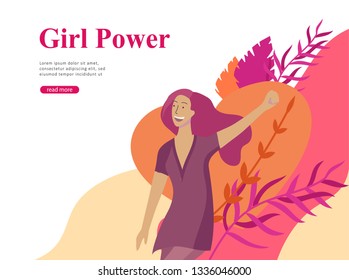 Web page design template for beauty, dreams motivation, International Womens Day, feminism concept, girls power and woman rights, vector illustration for website and mobile website development