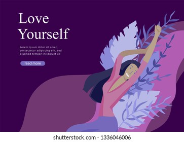 Web page design template for beauty, dreams motivation, International Womens Day, feminism concept, girls power and woman rights, vector illustration for website and mobile website development