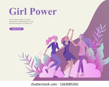Web page design template for beauty, dreams motivation, International Womens Day, feminism concept, girls power and woman rights, vector illustration for website and mobile website development