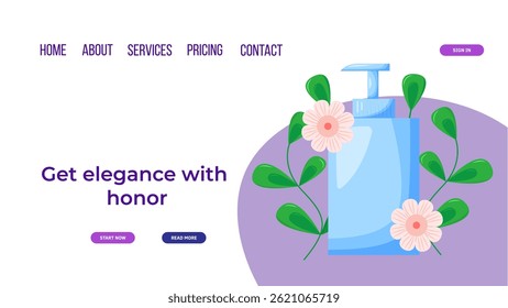 Web page design template for beauty, spa, wellness, natural products, cosmetics, body care.