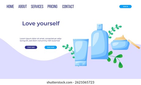 Web page design template for beauty, spa, wellness, natural products, cosmetics, body care.