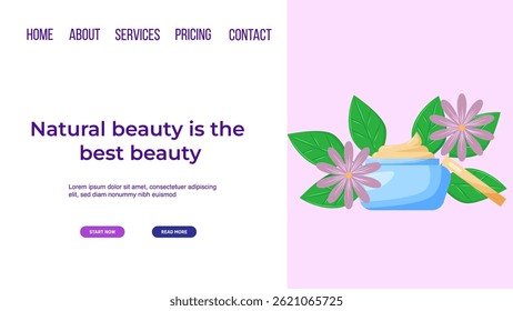 Web page design template for beauty, spa, wellness, natural products, cosmetics, body care.