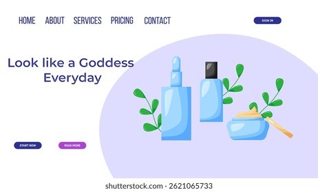 Web page design template for beauty, spa, wellness, natural products, cosmetics, body care.