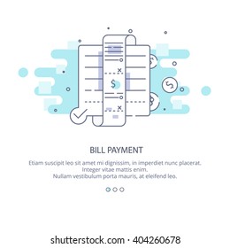 Web page design template of bill payment, payment overdue, broken budget. Bill payment in flat layout style, business concept web vector illustration.