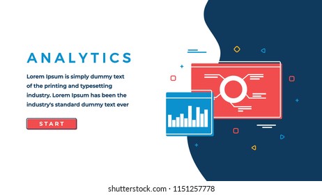 Web Page Design Template for Business, Finance and Marketing. Web Analytics Business Concept.  Flat Vector Illustration of Stats and Charts. Concept for Websites and Sliders