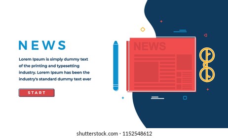 Web Page Design Template for Business, Finance and Marketing. Business News Concept.  Newspaper, Pencil and Glasses. Flat Line Art.  Modern Vector Illustration Concept for Websites and Sliders