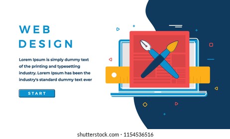 Web Page Design Template for Business, Finance and Marketing. Web Design Concept. Laptop with Web Page Design. Modern Vector Illustration Concept for Websites and Sliders