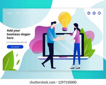 Web page design template for business meeting and brainstorming, strategic partnership, business success, creative products and services. Vector illustration design for website and mobile website