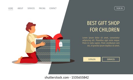 Web page design template for Christmas, New Year, Birthday, Holiday, Gifts, Happy childhood, Store. Vector illustration for poster, banner, flyer, placard, website.