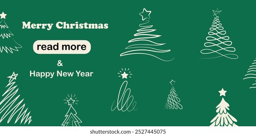 Modelo de design de página da Web. Linha de árvore de Natal. Ilustração vetorial para cartaz, banner, desenvolvimento de site.
