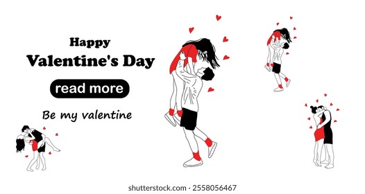 Web page design template. Couples in love. Love Concept.  Happy Valentine's Day