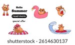 Web page design template.  Cute hamsters enjoying a fun summer vacation at the beach	