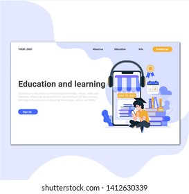 Web page design template for distance education, online courses, e-learning, tutorials. Modern vector illustration concept for website and mobile website development.