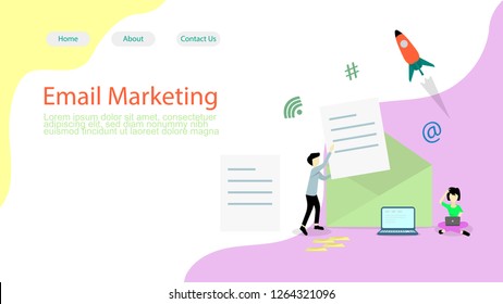 Web Page design template for Email marketing strategy and business solution. Vector Illustration concept in modern flat style design for website, banner, ads, mobile website  isolated white background