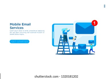 Web page design template. Email service isometric vector illustration. Webmail or mobile service layout for website landing header. Flat isometric vector illustration. EPS 10