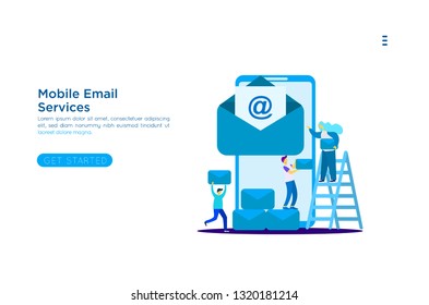 Web page design template. Email service isometric vector illustration. Webmail or mobile service layout for website landing header. Flat isometric vector illustration. EPS 10