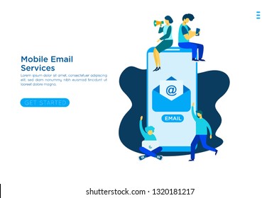 Web page design template. Email service isometric vector illustration. Webmail or mobile service layout for website landing header. Flat isometric vector illustration. EPS 10