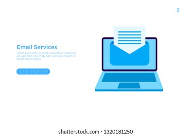 Web page design template. Email service isometric vector illustration. Webmail or mobile service layout for website landing header. Flat isometric vector illustration. EPS 10
