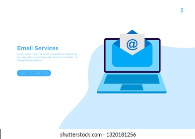 Web page design template. Email service isometric vector illustration. Webmail or mobile service layout for website landing header. Flat isometric vector illustration. EPS 10