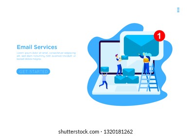 Web page design template. Email service isometric vector illustration. Webmail or mobile service layout for website landing header. Flat isometric vector illustration. EPS 10
