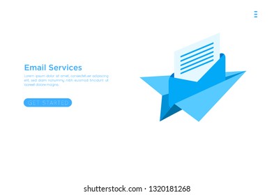 Web page design template. Email service isometric vector illustration. Webmail or mobile service layout for website landing header. Flat isometric vector illustration. EPS 10
