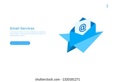 Web page design template. Email service isometric vector illustration. Webmail or mobile service layout for website landing header. Flat isometric vector illustration. EPS 10