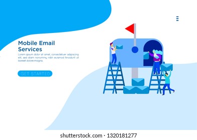 Web page design template. Email service isometric vector illustration. Webmail or mobile service layout for website landing header. Flat isometric vector illustration. EPS 10