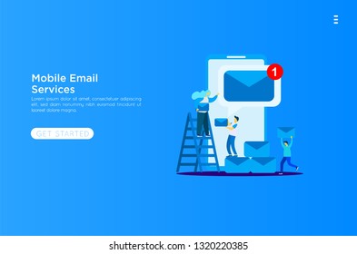 Web page design template. Email service isometric vector illustration. Webmail or mobile service layout for website landing header. Flat isometric vector illustration. EPS 10