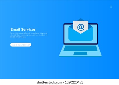 Web page design template. Email service isometric vector illustration. Webmail or mobile service layout for website landing header. Flat isometric vector illustration. EPS 10