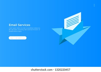 Web page design template. Email service isometric vector illustration. Webmail or mobile service layout for website landing header. Flat isometric vector illustration. EPS 10