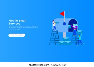 Web page design template. Email service isometric vector illustration. Webmail or mobile service layout for website landing header. Flat isometric vector illustration. EPS 10