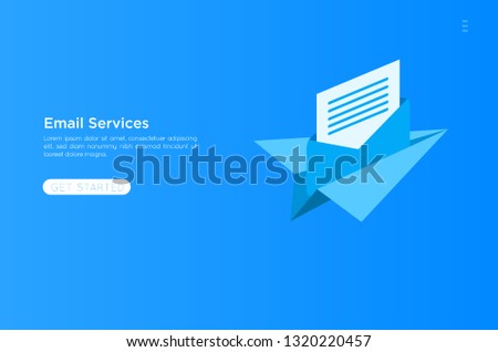 Web page design template. Email service isometric vector illustration. Webmail or mobile service layout for website landing header. Flat isometric vector illustration. EPS 10