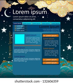 Web page design template with fish and clouds