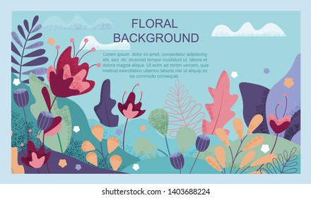 Plantilla de diseño de página web, fondo floral, borde con flores y hojas de verano. Moderna ilustración plana vectorial para sitio web, aterrizaje, afiche, tarjeta, banner. 
