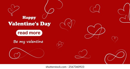 Web page design template. Heart continuous one line drawing. Happy Valentine's Day