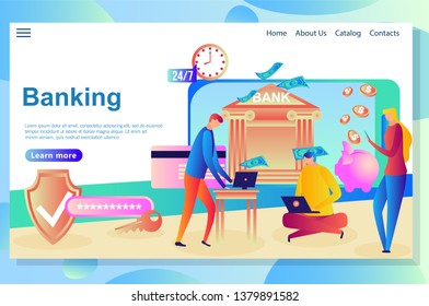 Web page design template for Internet Banking and financial institutions. Vector illustration flat concepts decorated people character concepts for website and mobile website.