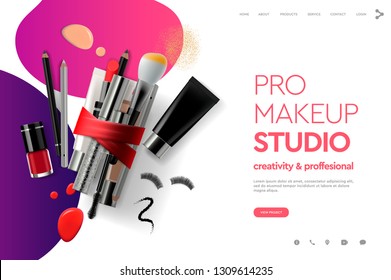 Web page design template for makeup studio, course, natural products, cosmetics, body care. Modern design vector illustration concept for website and mobile website development