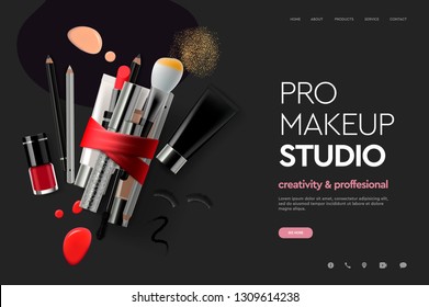 Web page design template for makeup studio, course, natural products, cosmetics, body care. Modern design vector illustration concept for website and mobile website development