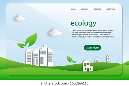 Web page design template for nature ecology concept, healthy environtment, nature landscape. Modern vector illustration concept in paper cut art digital for web page, landing page or mobile website. 