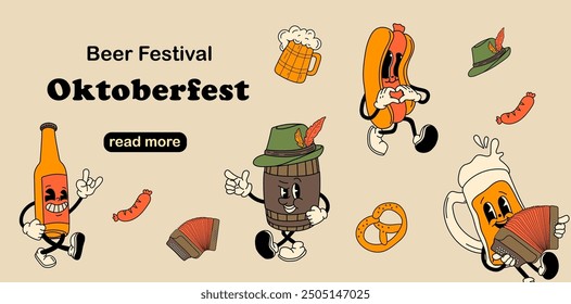 Plantilla de diseño de página de Web. Ilustración vectorial de mascota Oktoberfest para póster, Anuncio, desarrollo de Sitios web. 