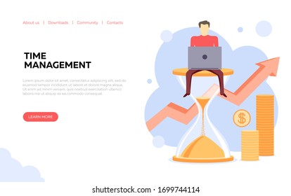 Web page design template on the theme of time management, business management. Concept for the development of sites and mobile sites. Vector illustration
