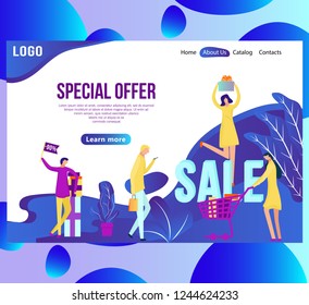Web page design template for online shopping and sale. Discount, retail, and special offer concept. vector illustration for the website and mobile landing page development.