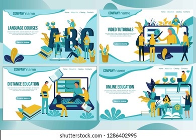 Web page design template for online education, distance courses, e-learning, learning, video tutorials, webinar, business training. Vector illustration for the website and mobile landing page