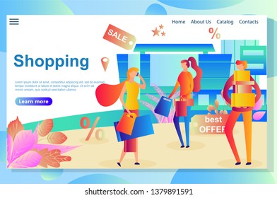 Web page design template for Online Shopping, E-commerce, Retail . Vector illustration flat concepts decorated people character concepts for website and mobile website.